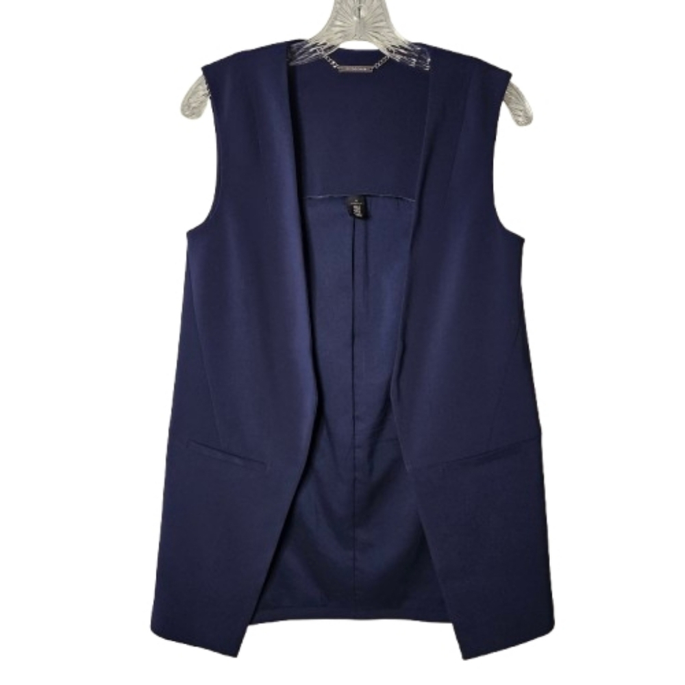 White House Black Market Women's Navy Blue Vest Size 0 Minimalist Lagenlook Chic - Picture 2 of 10